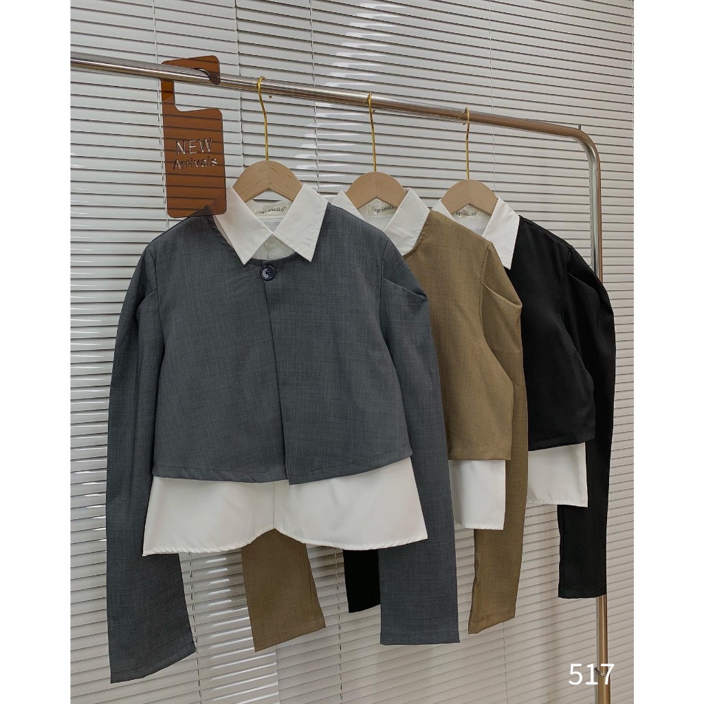 Set áo sơ mi nữ phối blazer dài tay dáng croptop - Retrostyle.vn - Setsomiphoiblazer517_P0K49