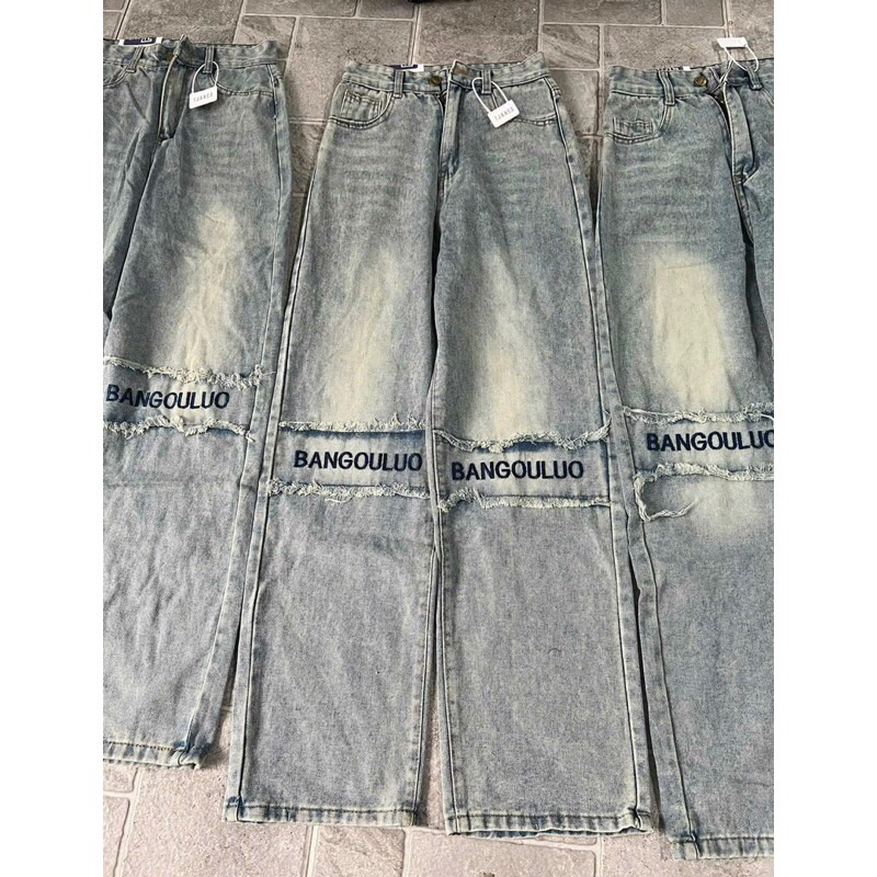 Quần suông jeans thêu chữ hot trend #5022