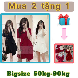 [Shop bigsize nữ 50kg đến 90kg] Đầm nữ mặc tết bigsize cổ vest công sở vạt chéo đính nút - lịch sự, trang nhã