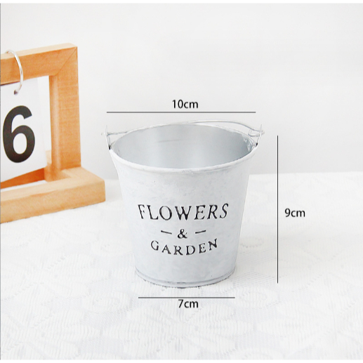 Xô sắt mini pastel quai sắt giập nổi vintage XOS25 trang trí tiểu cảnh chậu sắt cắm hoa cắm bút để dụng cụ decor