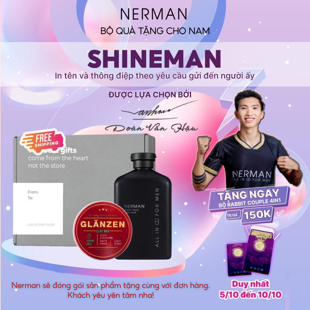 Bộ quà tặng nam giới SHINEMAN - Sữa tắm gội hương nước hoa 350ml & Sáp vuốt tóc nam Glanzen 60g