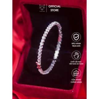 Lắc tay Bạc Ta Cáo Bạc Jewellery kiềng cứng full đá bốn chấu quà tặng bạn gái năng động, dễ thương