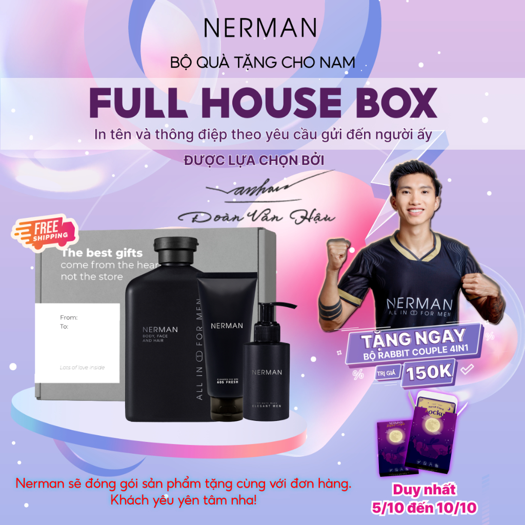 Bộ quà tặng nam giới FULL-HOUSE BOX Nerman-Sữa tắm gội 350ml&Gel vệ sinh nam 100ml&Gel rửa mặt 100ml