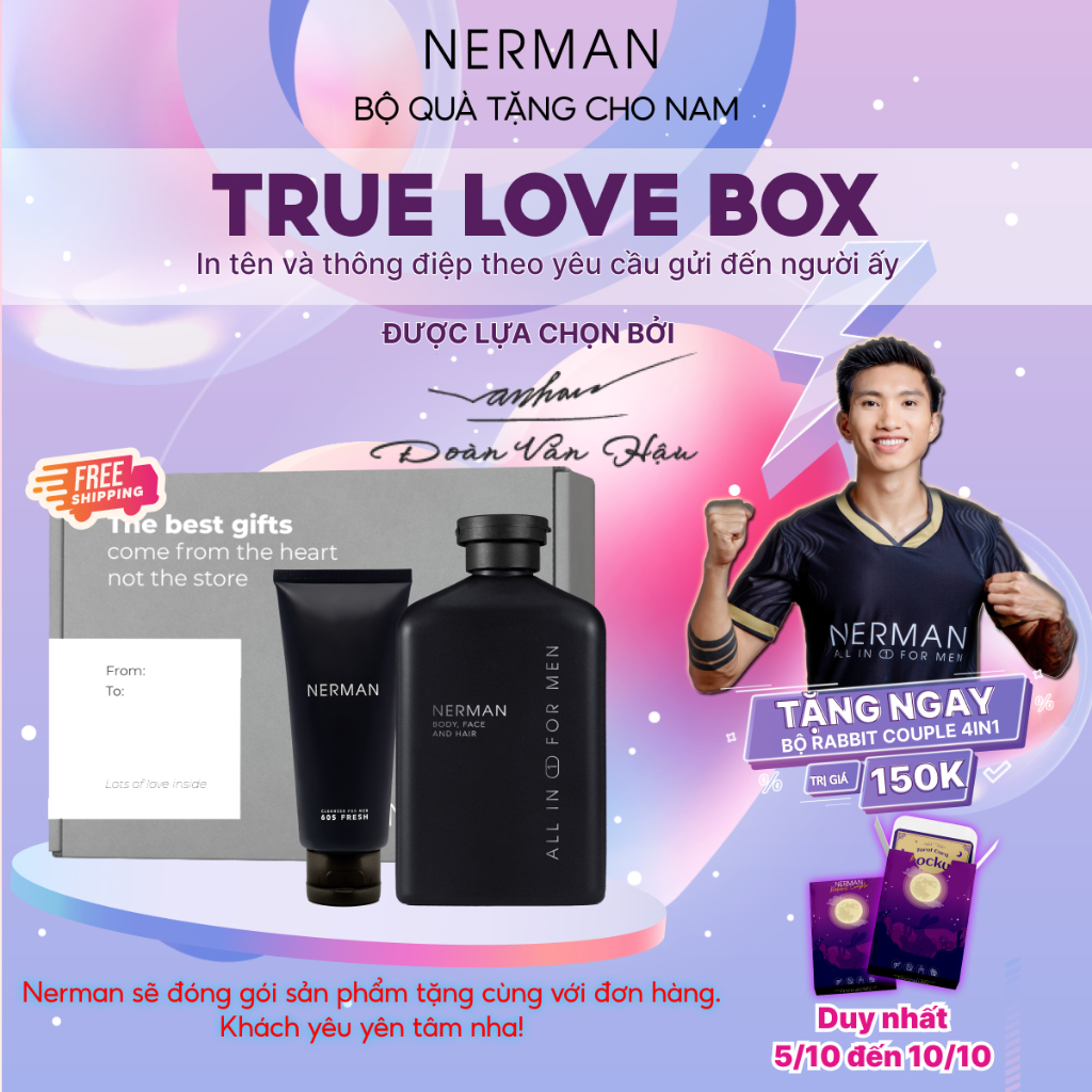 [Mã FMCGNE92 giảm 8% đơn 250K] Bộ quà tặng nam giới TRUE LOVE BOX Sữa tắm gội hương nước hoa 350ml & Gel rửa mặt 100ml