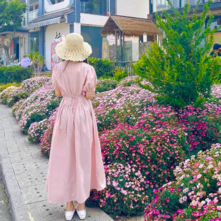 Đầm cổ tròn xếp li eo 2 màu (kèm hình thật)