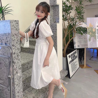 Đầm cổ tròn xếp li eo 2 màu (kèm hình thật)