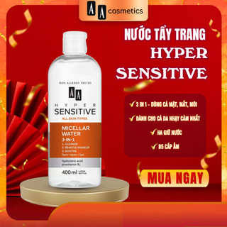 Nước tẩy trang aa cosmetics hyper sensitive 3 in 1 chính hãng, tẩy trang mắt môi mặt, dịu nhẹ,sach sâu lọ 400ml - aa cos