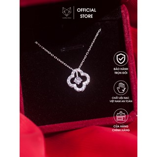  Dây chuyền liền mặt Bạc Ta Cáo Bạc Jewellery bốn lá rỗng ổ đá giữa quà tặng bạn gái năng động dễ thương 