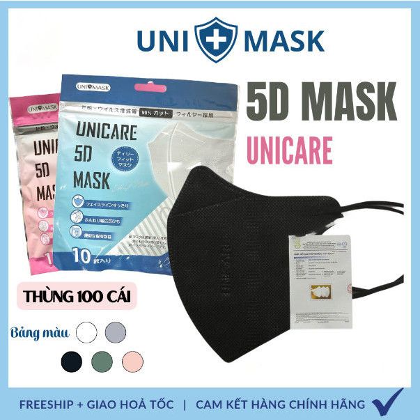 Thùng 100 Cái Khẩu trang 5D Uni Mask 3 lớp kháng khuẩn