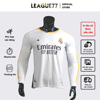 Bộ đá bóng Real Madrid Leaguestore - quần áo bóng đá sân nhà 23-24 DÀI TAY màu trắng vải thái form âu