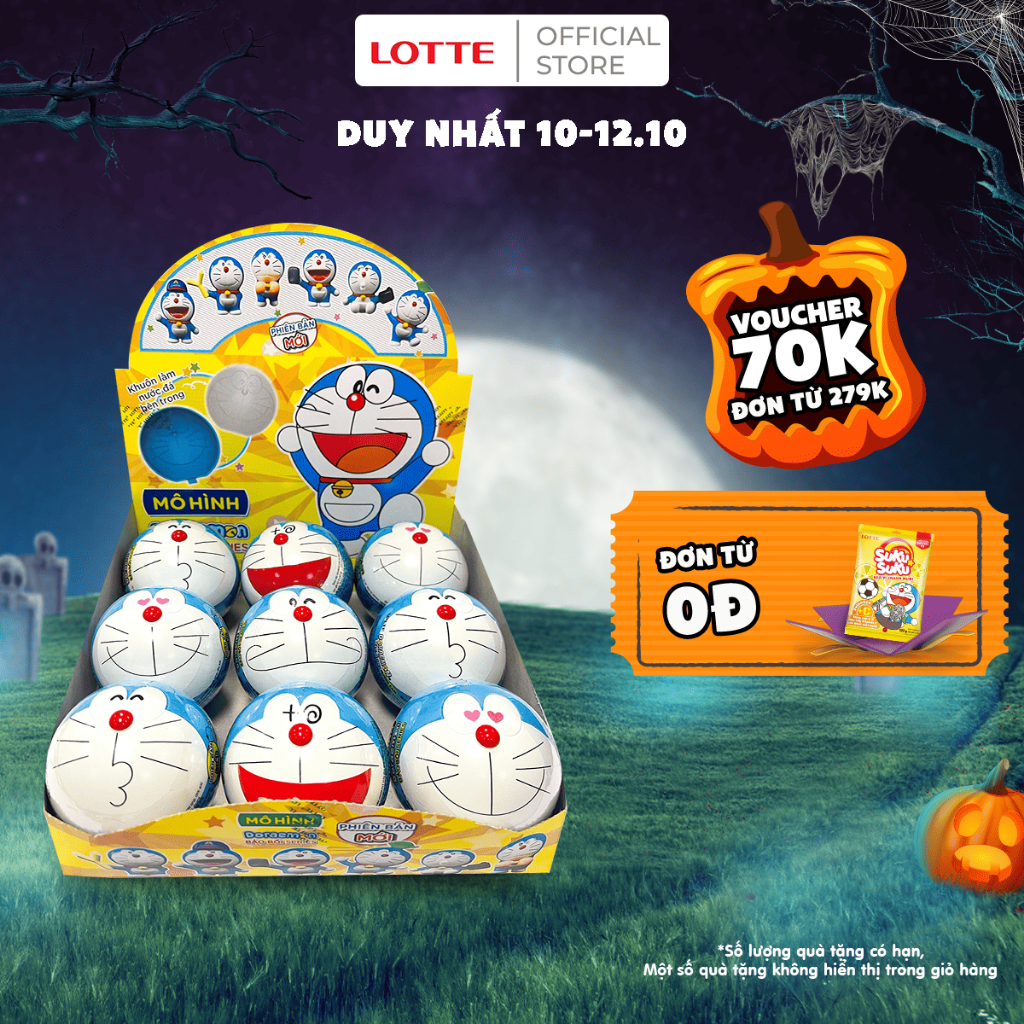 Hộp 9 cái Lotte Doraemon - Kẹo gum hương cam 3 g (ngẫu nhiên mẫu)