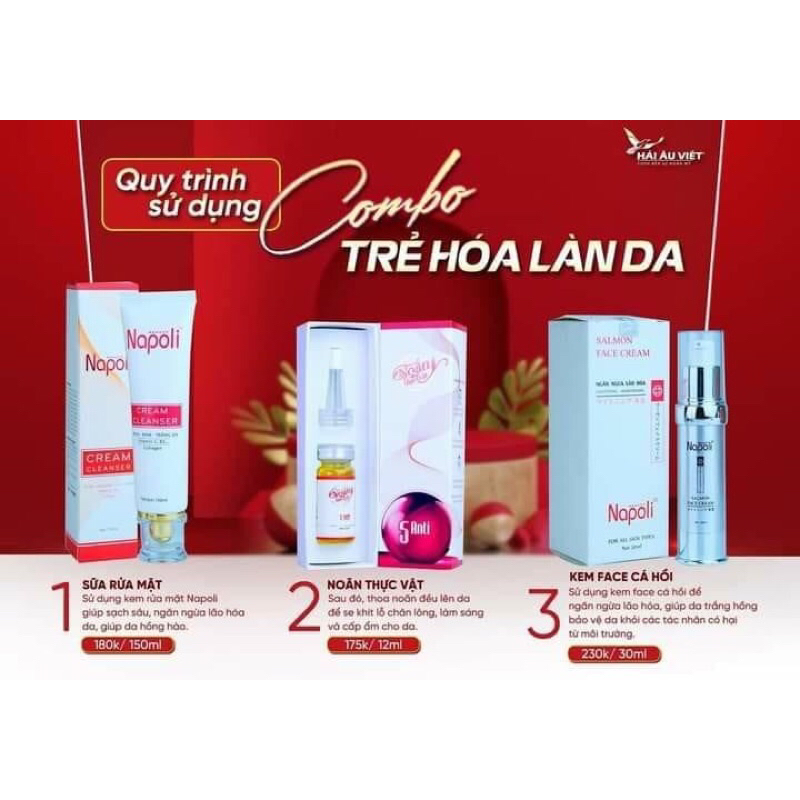 Combo dưỡng da chống lão hoá-Sữa rửa mặt napoli+Serum noãn thực vật+kem face cá hồi Hải Âu Việt