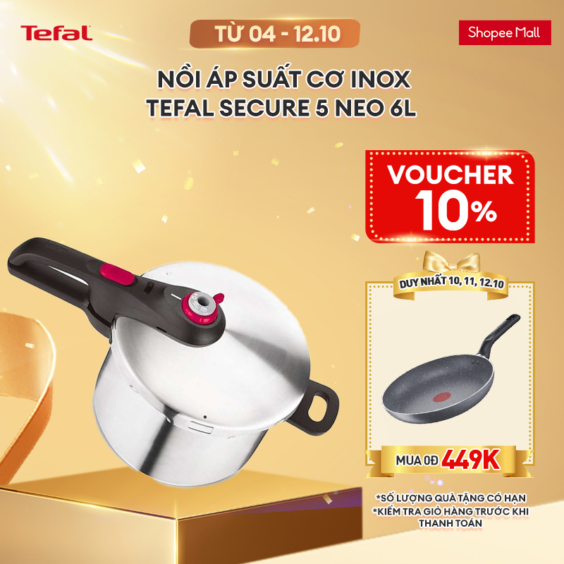 [LIFEMC11BPC -8% đơn 350K] Nồi áp suất cơ inox Tefal Secure 5 Neo 6L