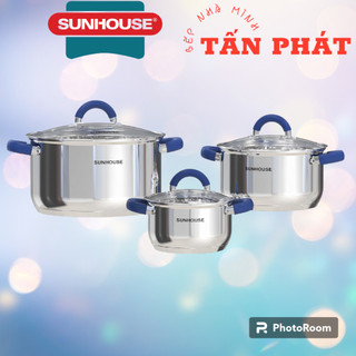 Bộ 3 nồi inox 3 đáy Sunhouse SHG361 vung kính - SH335 vung inox dùng trên mọi loại bếp