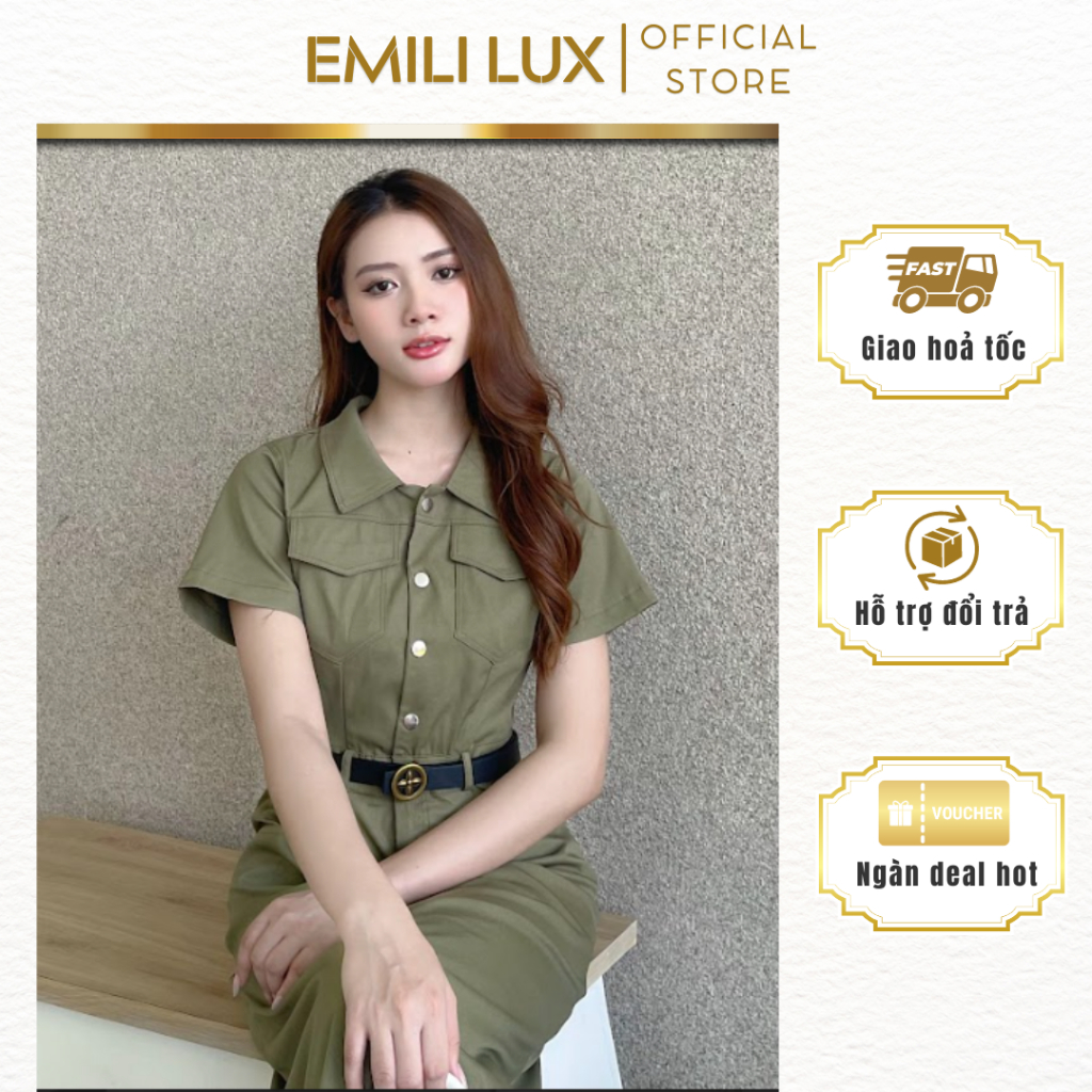 Váy dài nữ Emili dáng áo liền thân cổ sơ mi ngắn tay kiểu nữ chất kaki 2 da [V189]