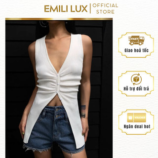 Áo thun nữ ba lỗ sát nách Emili dáng ôm body, áo kiểu nữ xẻ tà chất liệu thun tăm co dãn 