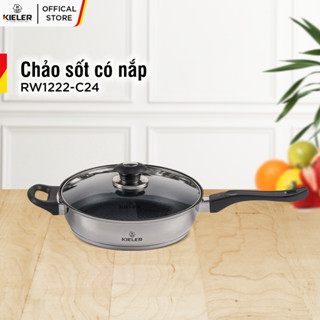 Chảo chống dính có nắp cao cấp KIELER đáy từ 24cm nấu nhanh, tiết kiệm điện, có 2 lớp chống dính Whitford RW1222-C24