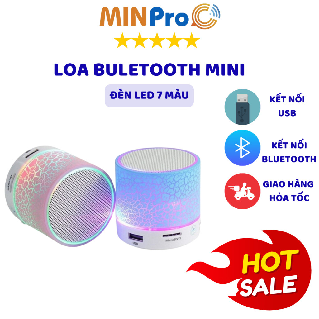 Loa bluetooth mini không dây nghe nhạc, cắm usb thẻ nhớ đa năng có đèn led chính hãng – MINPRO