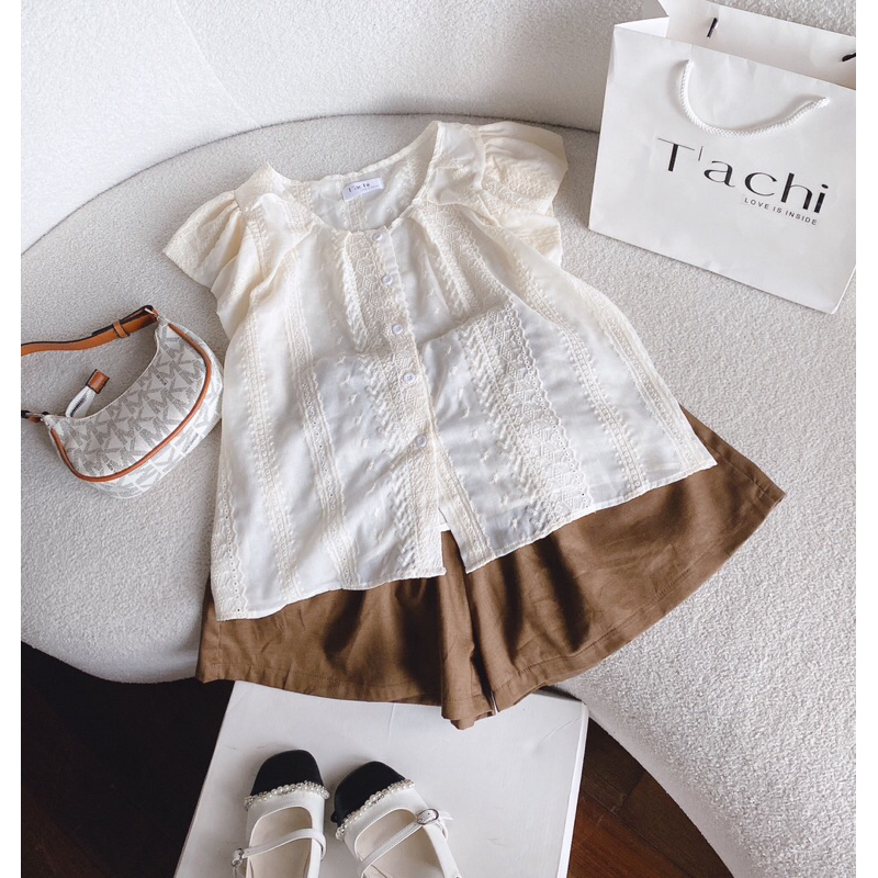 SET ÁO DOLL NUDE XÔ REN + SHORT NÂU LINEN