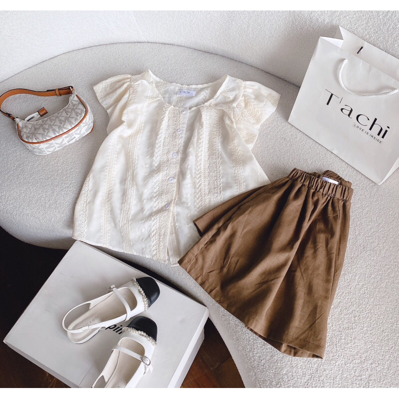 SET ÁO DOLL NUDE XÔ REN + SHORT NÂU LINEN