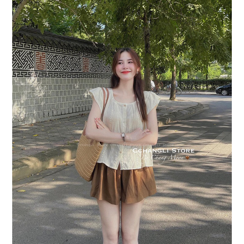 SET ÁO DOLL NUDE XÔ REN + SHORT NÂU LINEN