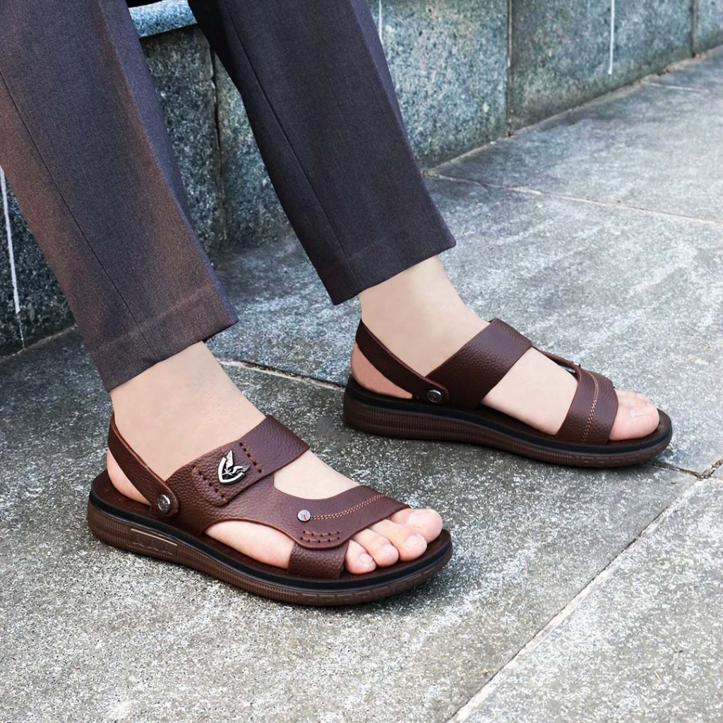 Sandal nam da bò đệm massage HT.NeO ,Dép quai hậu nam đế kếp đi nước đi mưa thoải mái phong cách mùa hè lịch sự SD56