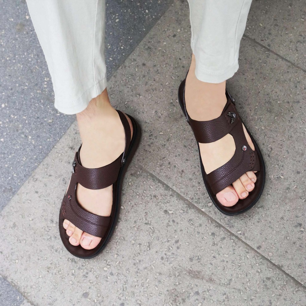 Sandal nam da bò đệm massage HT.NeO ,Dép quai hậu nam đế kếp đi nước đi mưa thoải mái phong cách mùa hè lịch sự SD56