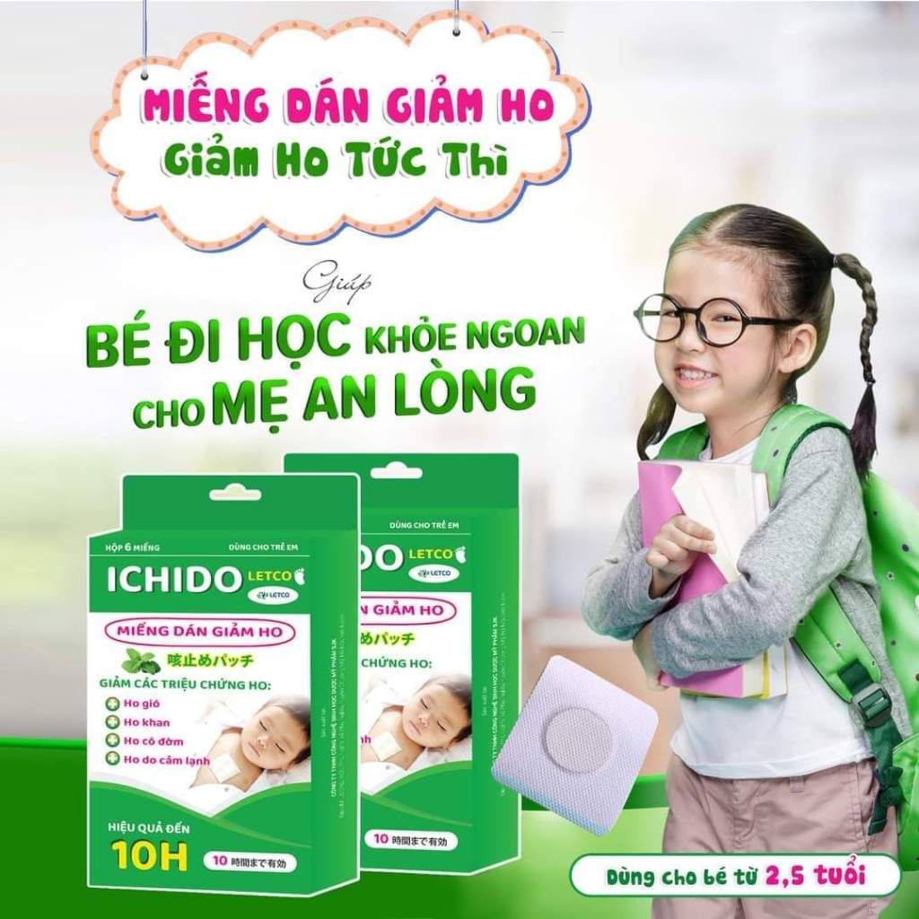 ICHIDO, miếng dán giảm ho cho bé, dán giảm ho thảo dược an toàn