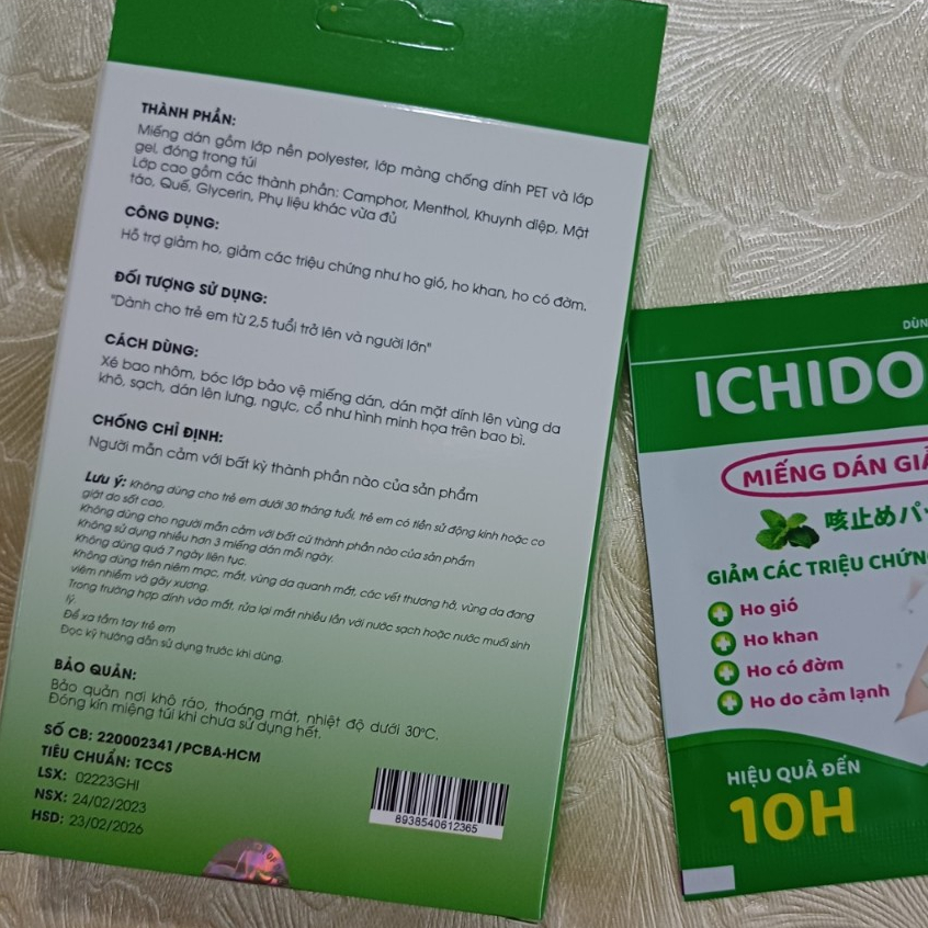 ICHIDO, miếng dán giảm ho cho bé, dán giảm ho thảo dược an toàn