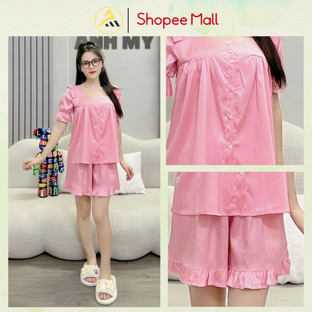 Đồ bộ nữ ANH MỸ pijama mặc nhà chất liệu lụa xước cao cấp cánh tiên bèo đùi SP0038