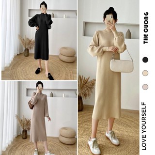 ĐẦM VÁY BẦU LEN C8140 MÙA THU ĐÔNG DÁNG DÀI SUÔNG RỘNG - ĐÀM VÁY DỰ TIỆC HAY DÀI TAY ĐI LÀM SANG CHẢNH HOT TRENDFREESIZE