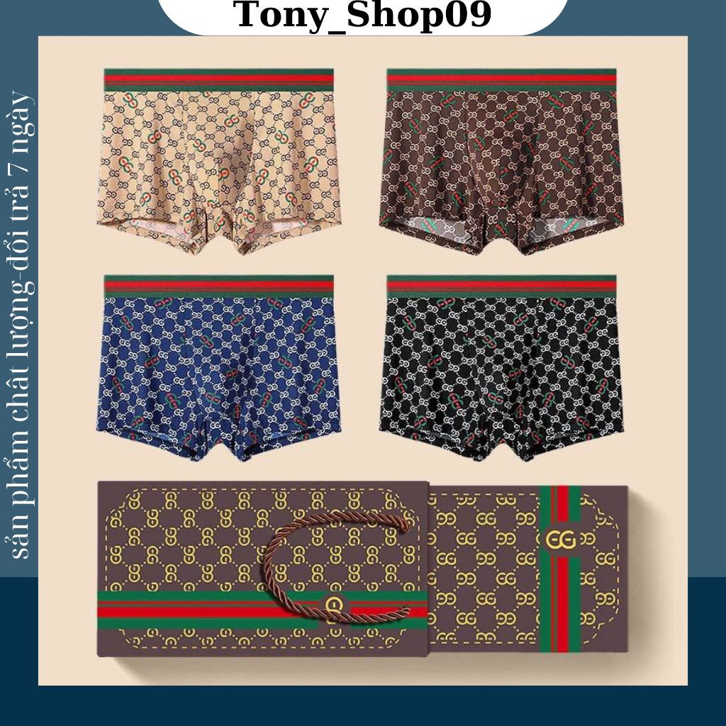 COMBO 4 Quần Sịp Nam GC Thun Lạnh Full Hộp, Sịp Đùi Nam Siêu Thoáng Khí