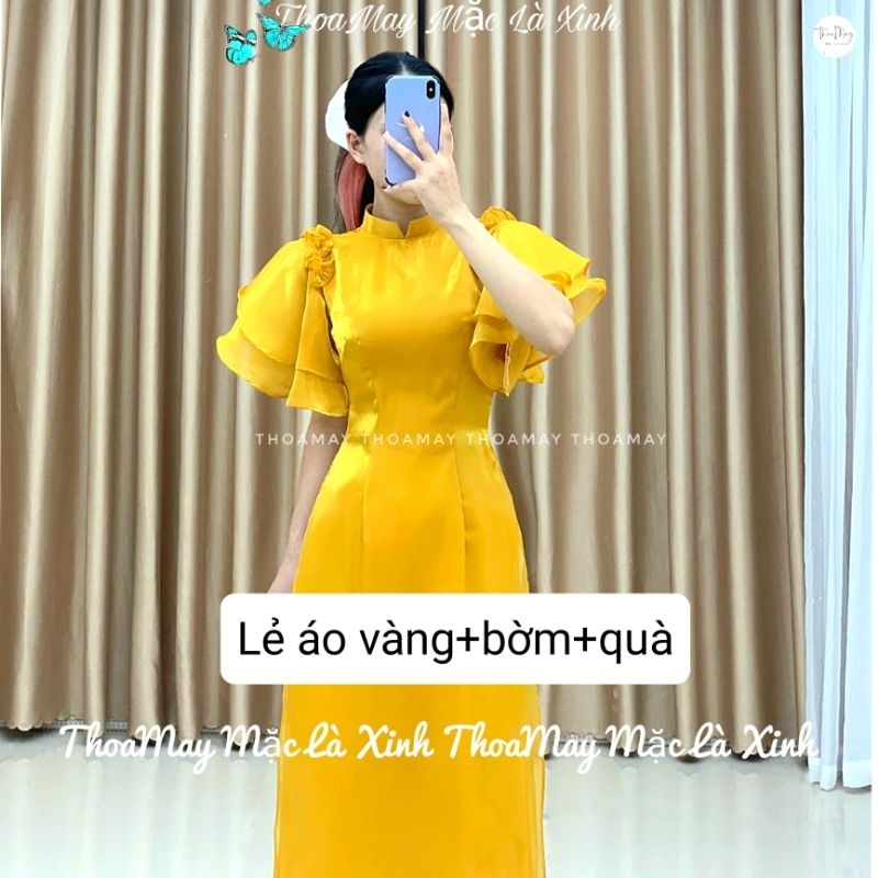 Áo dài truyền thống 4 tà tay bồng cách tiên chất liệu von tơ sống kèm quần tl8