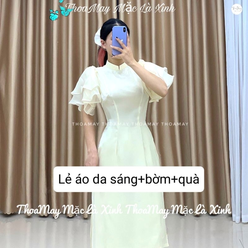 Áo dài truyền thống 4 tà tay bồng cách tiên chất liệu von tơ sống kèm quần tl8