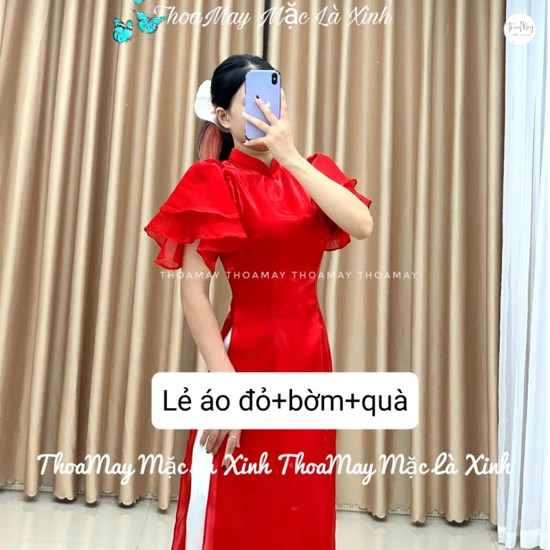 Áo dài truyền thống 4 tà tay bồng cách tiên chất liệu von tơ sống kèm quần tl8