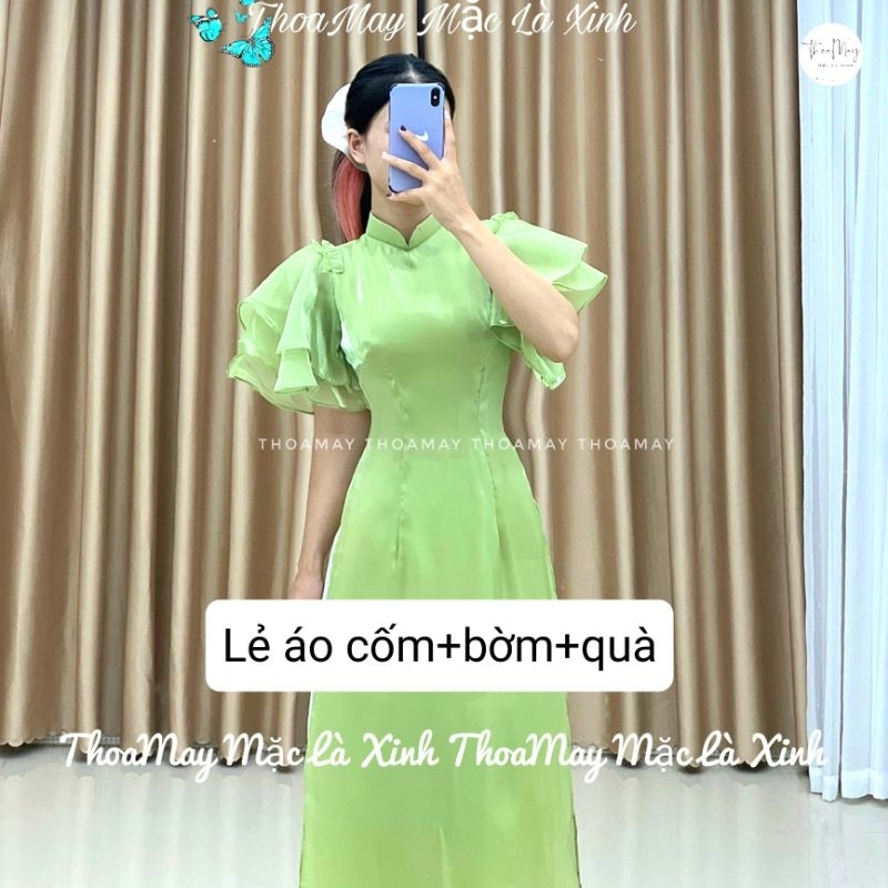 Áo dài truyền thống 4 tà tay bồng cách tiên chất liệu von tơ sống kèm quần tl8