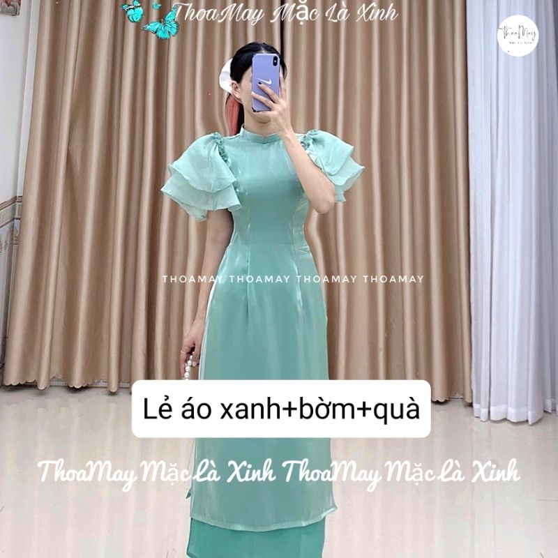 Áo dài truyền thống 4 tà tay bồng cách tiên chất liệu von tơ sống kèm quần tl8