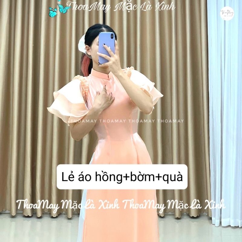 Áo dài truyền thống 4 tà tay bồng cách tiên chất liệu von tơ sống kèm quần tl8