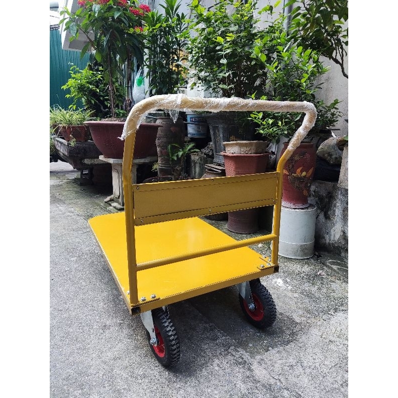Xe đẩy hàng sàn thép tay cố định tải 600kg, bánh xe 25cm.