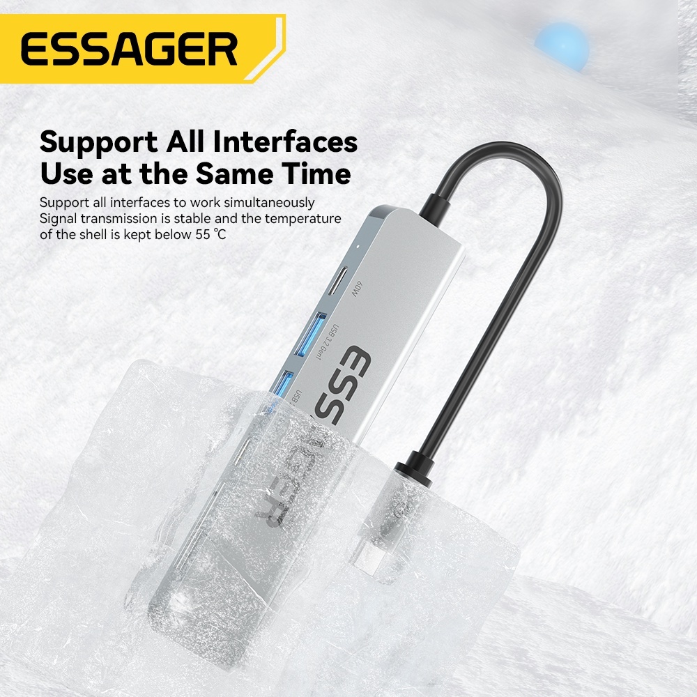 Hub 7 in 1 USB Type C Chính Hãng Essager USB 3.0 Đọc Thẻ SD Tốc Độ Cao, Hợp Kim Nhôm, Hỗ Trợ Laptop, MB, Điện Thoại
