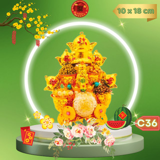 Tháp tỏi tài lộc ông địa đẹp, đĩa tỏi thần tài ngũ đậu cóc đào may mắn có đèn led - TỎI CÁT TƯỜNG