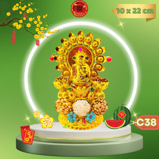 Tháp tỏi ngọc thực ông địa đẹp, đĩa tỏi tài lộc thần tài chuẩn phong thủy có đèn led - TỎI CÁT TƯỜNG