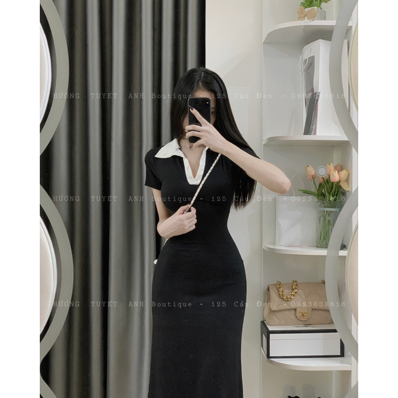 Đầm gân dài cổ sơmi