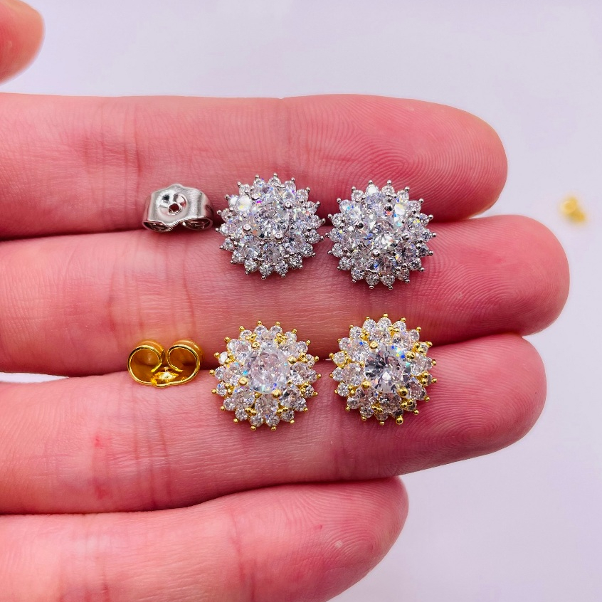 Bông tai titan đính đá, Khuyên tai đính đá viền nhọn sang trọng bằng titan không phai màu, trangsucmoiluatuoi.RIN