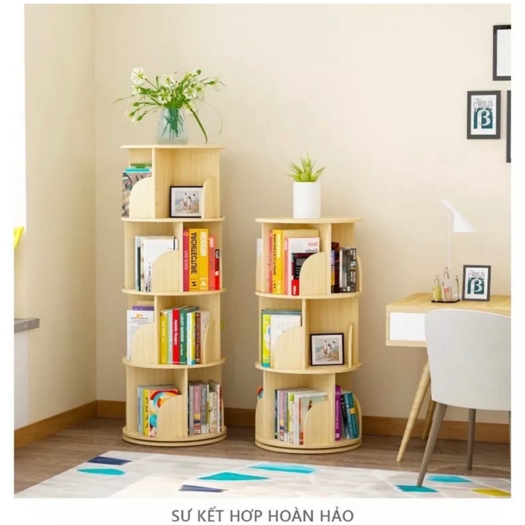 Kệ sách Xoay tròn 360 độ 2,3,4,5 tàng đa dạng kích thước chất liệu gỗ MDF