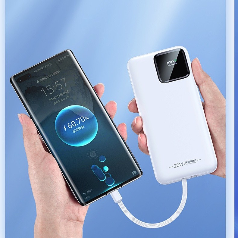 Pin dự phòng sạc nhanh Remax RPP-513 20000mah tích hợp 2 cáp sạc hỗ trợ QC 22.5W và PD 20W BH 5 năm