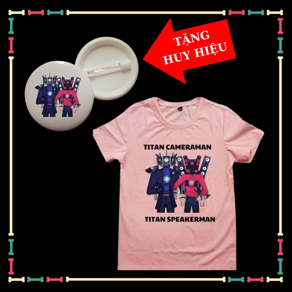 Áo thun trẻ em Skibidi Toilet Titan Cameraman Titan Speakerman, nhiều màu sắc, size áo từ 10kg đến 90kg-Kèm huy hiệu