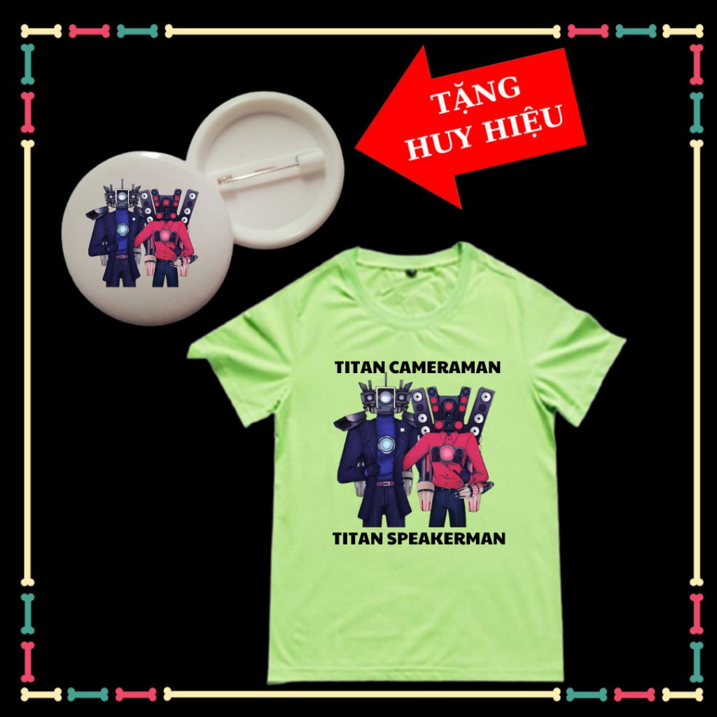 Áo thun trẻ em Skibidi Toilet Titan Cameraman Titan Speakerman, nhiều màu sắc, size áo từ 10kg đến 90kg-Kèm huy hiệu