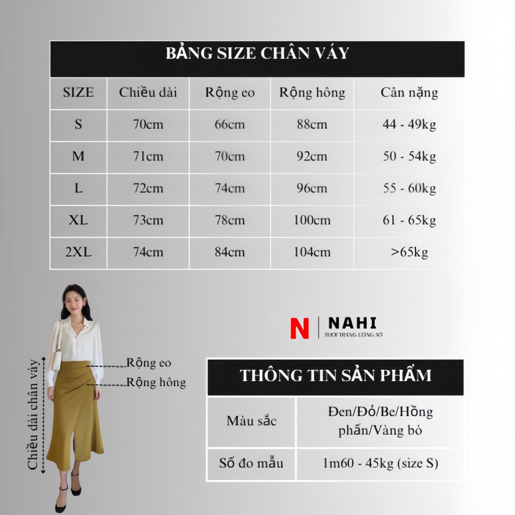 ￼Chân váy đuôi cá Nahi.vn H344 sẻ tà phía trước xu hướng thời trang công sở 2023