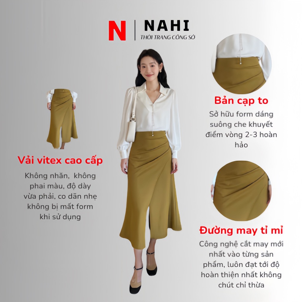 ￼Chân váy đuôi cá Nahi.vn H344 sẻ tà phía trước xu hướng thời trang công sở 2023